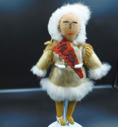 8'' DEER RABBIT SEAL FUR WRAP NATIVE BEADED FACE ALASKA SOUVENIR DOLL
